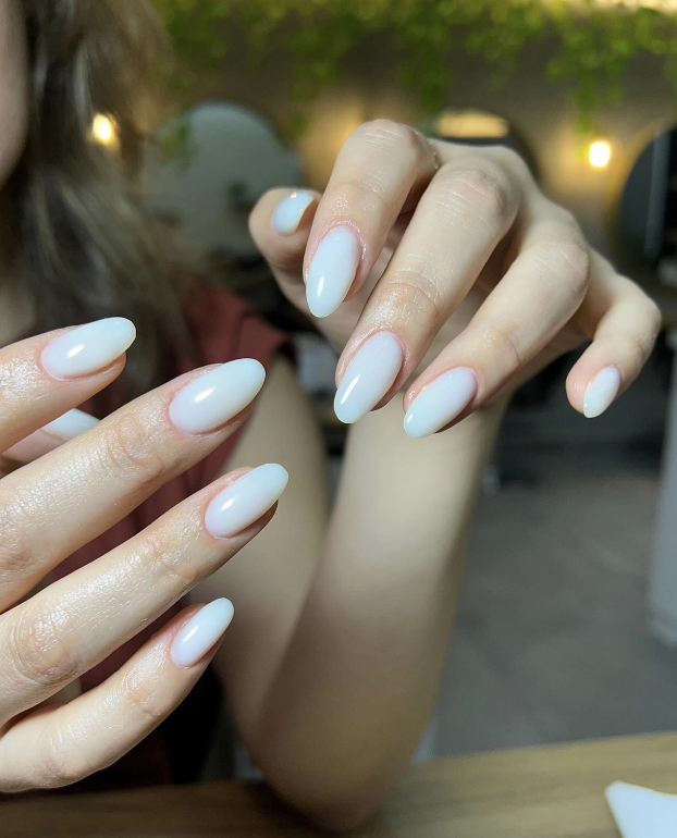 Milky almond nails